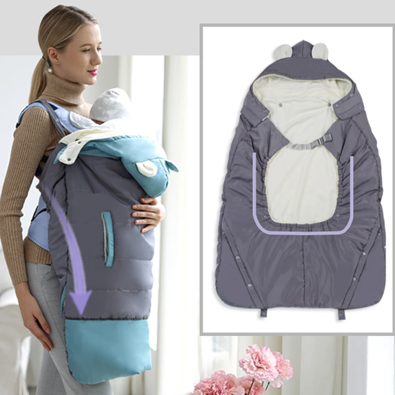 Hooded Baby Carrier Cover Newborn Wrap Coat Keep Warm Windproof Stroller Gear Accessories for Spring Winter Outdoor | Мать и ребенок