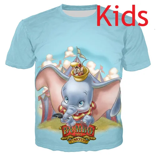 Детская футболка Dumbo 3D футболка Новая модная футболка для мальчиков Одежда для подростков Милая рубашка с изображением слонов Для девочек летняя одежда для мальчиков - Цвет: kids t shirt