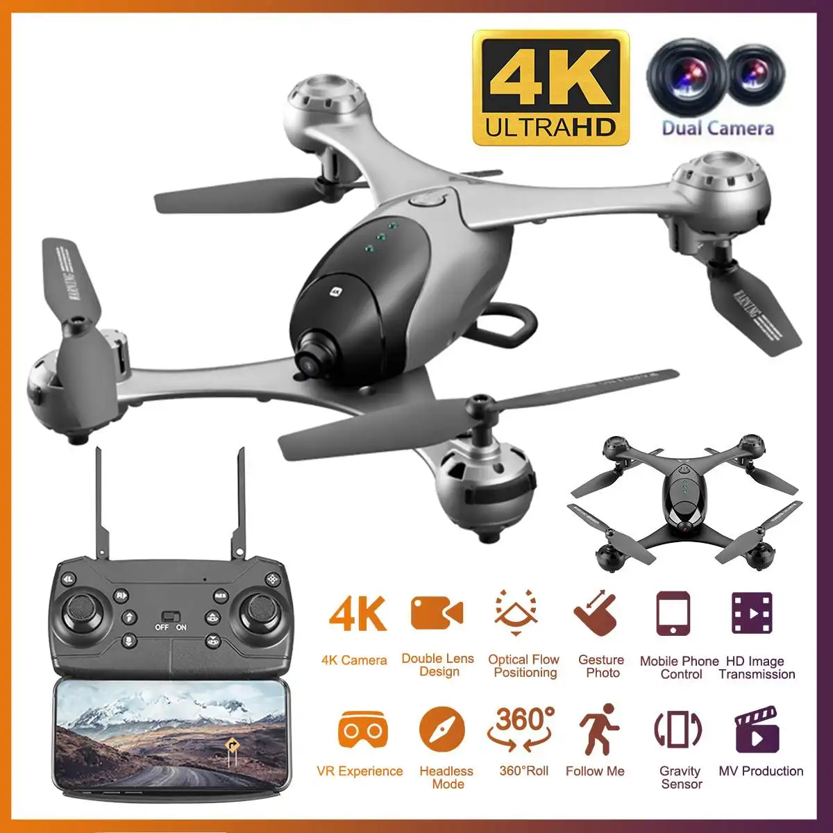 4K HD камера Дрон с камерой HD Оптическое позиционирование потока Квадрокоптер удержание высоты FPV Квадрокоптеры RC вертолет