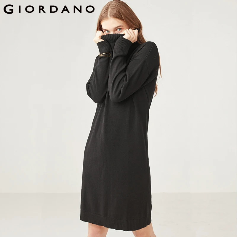 Giordano женское трикотажное платье с воротником-черепахой вязаное длинными