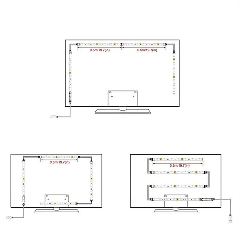 Светодиодная лента 4x50 см USB RGB 5050 SMD водонепроницаемая гибкая светодиодная