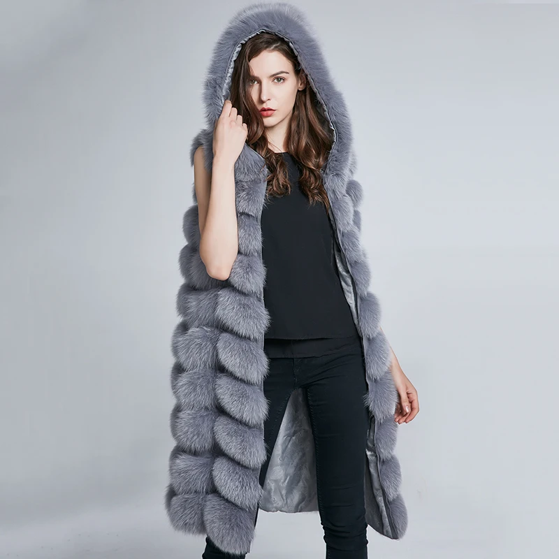 Enlarge 100% Natural Real Fox Fur Coat Removable Winter Warm Fox Vest  Longer Section  JKP new Fox Fur Women