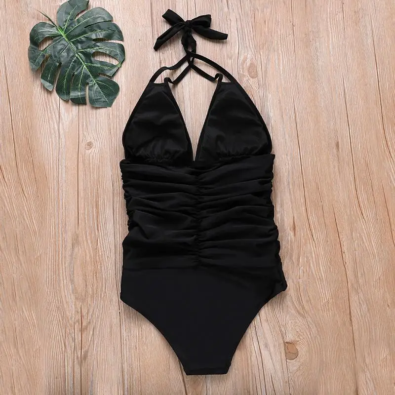 

Sexy Halter Swimwear Female Black One-piece Swimsuit Push Up Swimming Suit For Women Monokini Backless Swim Beach Wear 2019 New