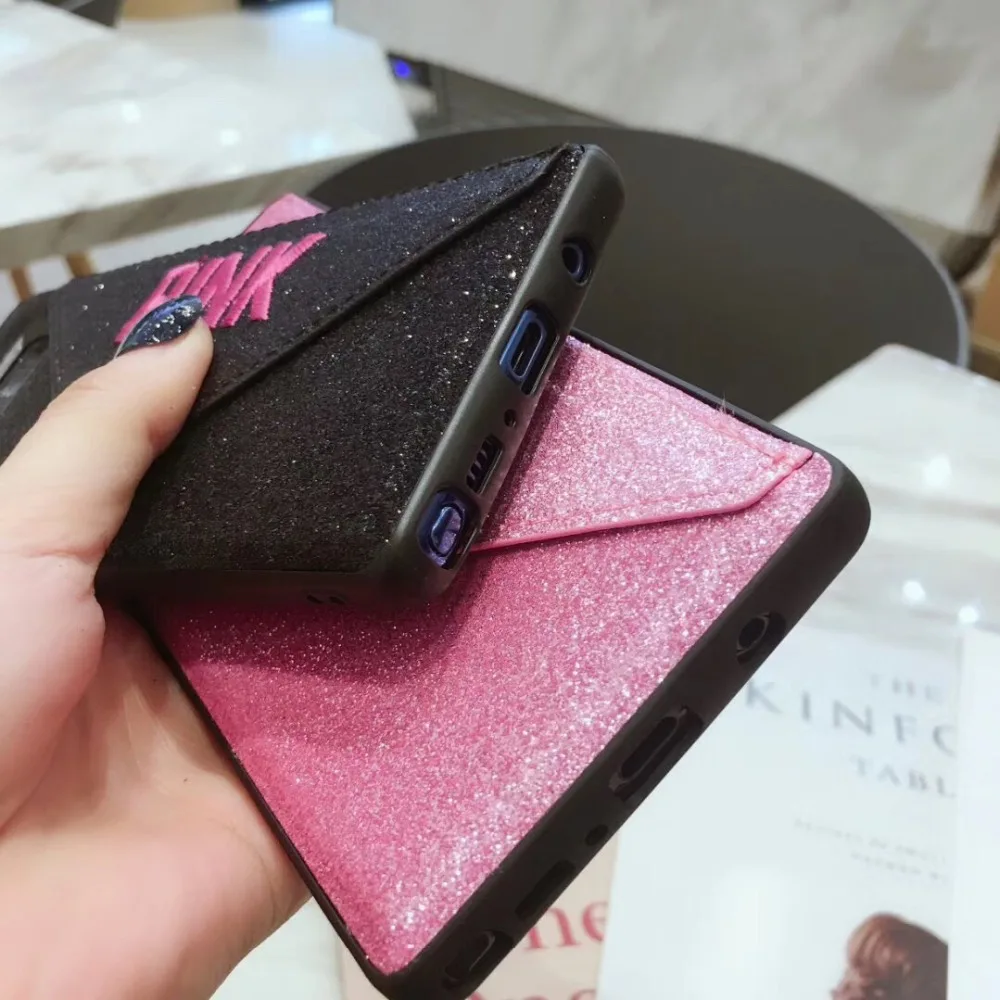 Luxury PINK Glitter Embroidery Leather Lanyard Fashion Brand Case for iPhone XR XS MAX 7 8 6 s Plus X samsung note8 9 secret |