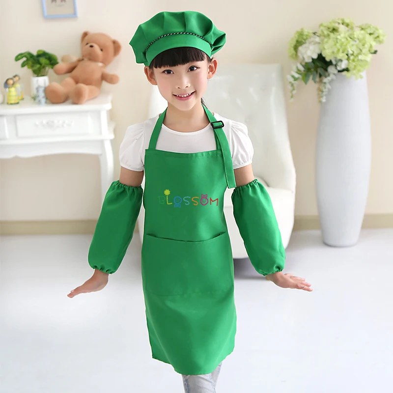 

Children's apron kindergarten art gallery kids painting baking cooking aprons sleeves hat logo print