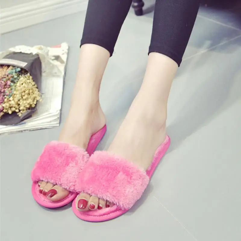Женские меховые тапки зимние большого размера из плюша и хлопка|Тапочки| |