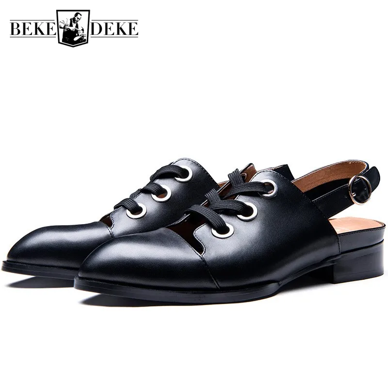 

Summer Cool Sandals Men Pointed Toe Italian Leather Sandals Business Shoes 2021 Gladiator Fashion Runway Beach Sandals Shoes