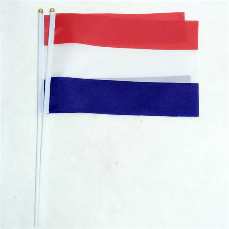 

Hot Sale 50pcs the Small Netherlands flag 14*21CM Flag hand national flag with Pole Handing flag Dutch flag