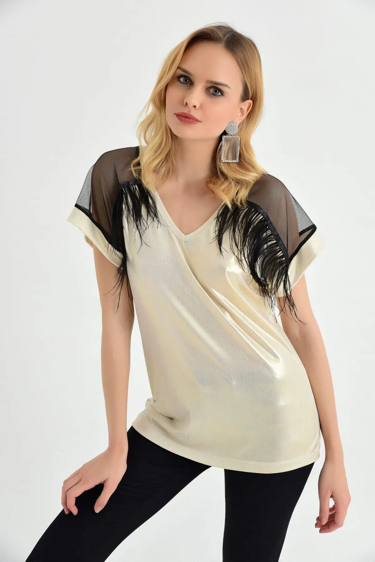 Cool &amp sexy Women Vanılya Shoulders Tulle Shiny Blouse BK642 |