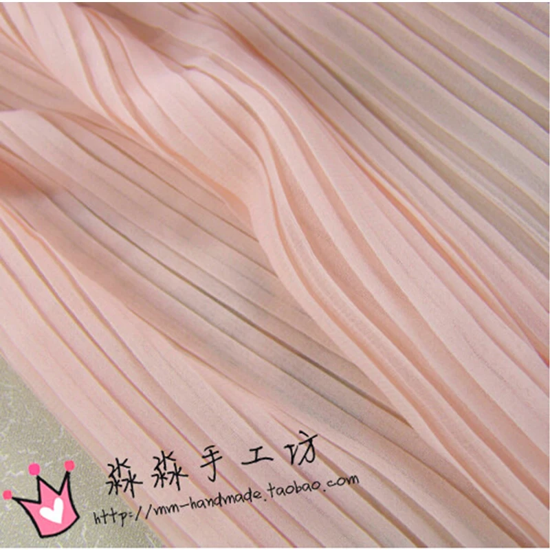 

Free Shipping!High Qulity Small And Pure And Fresh Meat Pink Organ Pleated Crinkle Chiffon Dress Bust Of the Dress Fabric