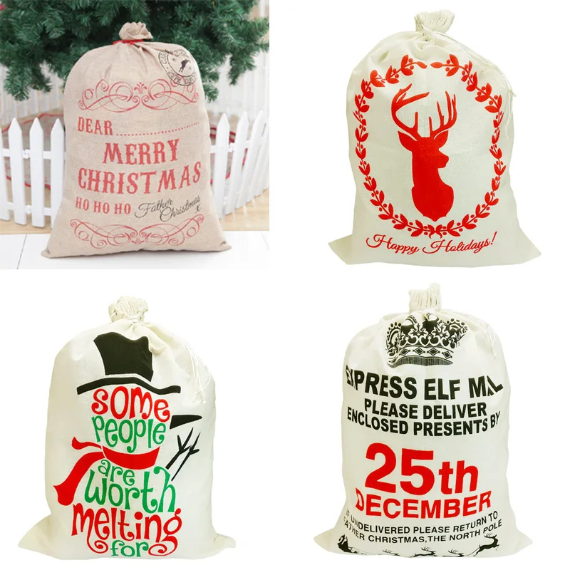 1 шт. большой Рождественский Подарочный мешок Санта мешки на завязках льняные
