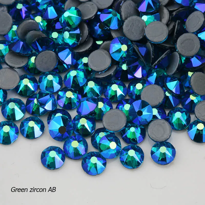 green zircon AB 8 big 8 small cutting surface Hot Fix Crystal Rhinestones Glass Hotfix Strass Stone Crystals AB Iron on Clothes - Color: green zircon AB