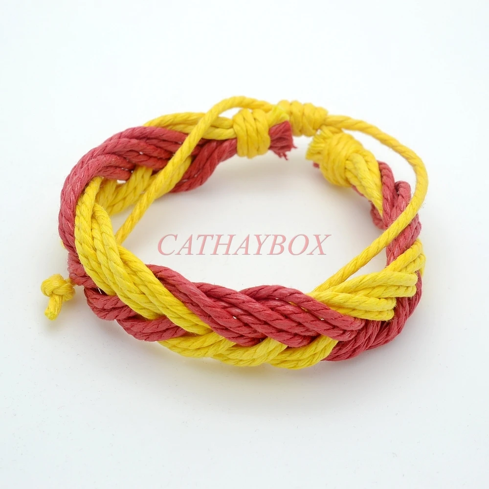 Женский модный плетеный браслет ручной работы в полоску красного желтого