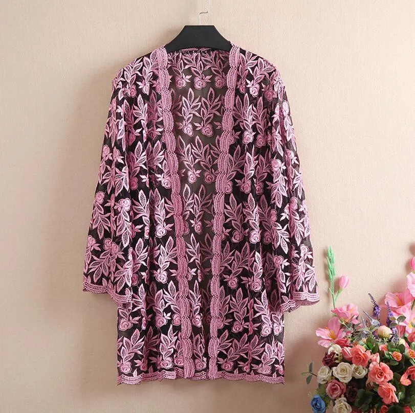 Женский ажурный кардиган кружевной с цветочным узором накидка на пляжный