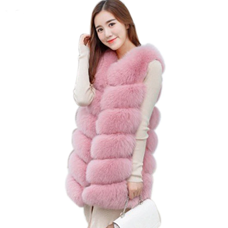 Savabien Winter Warm Women Furry Faux Fox Fur Vest Vintage Harajuku Pink Fake Fur Coat Sleeveless Long Fluffy Jacket Streetwear