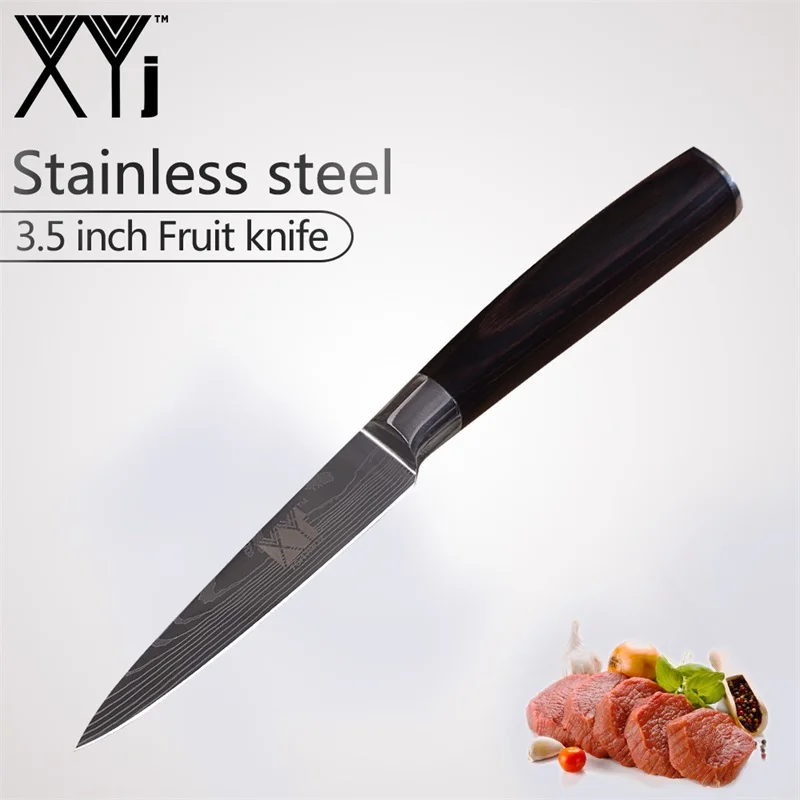 3.5 inch Fruit Knife XYj высокоуглеродистая Нержавеющая сталь изысканный кухонный нож Подарочный цветной с деревянной ручкой Дамасские жилы кухонные ножи Набор - Цвет: 3.5 inch Fruit Knife