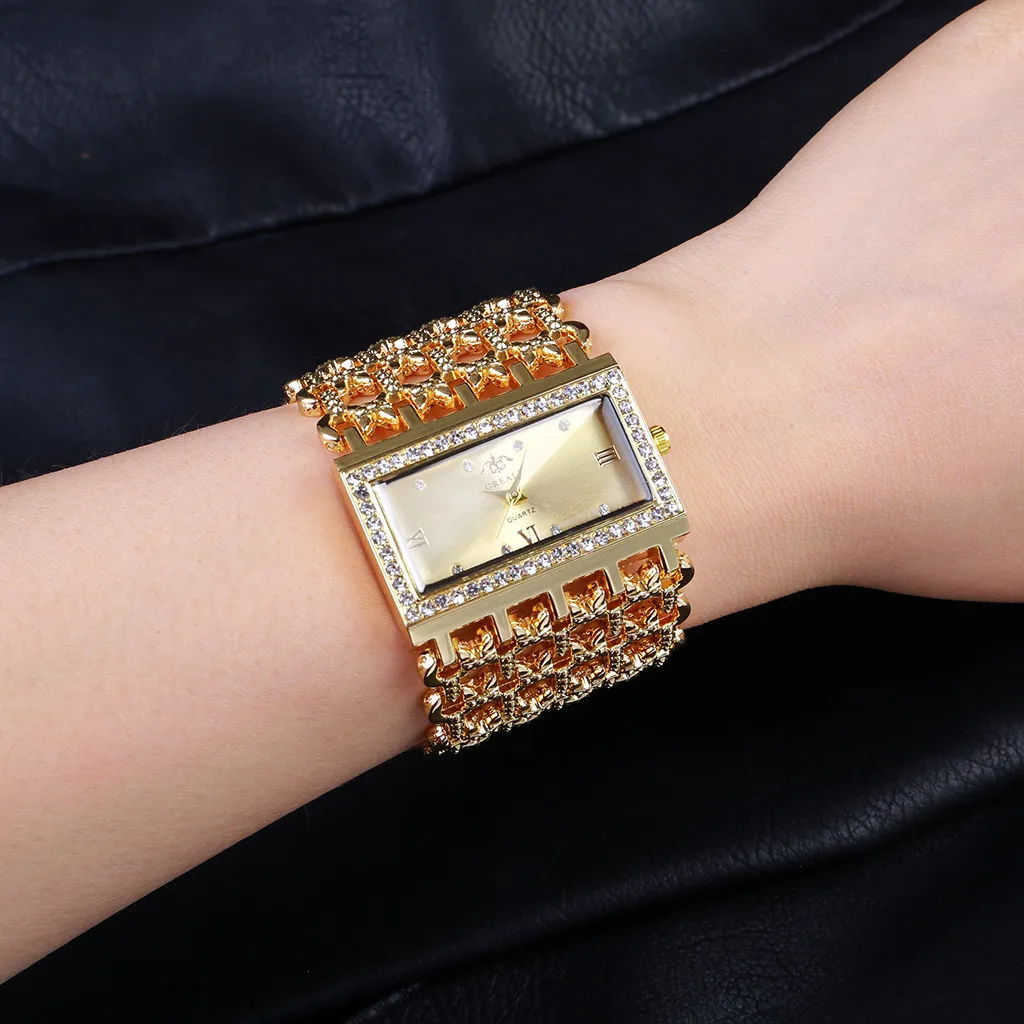 Новые модные золотые часы из нержавеющей стали с цепочкой женские наручные