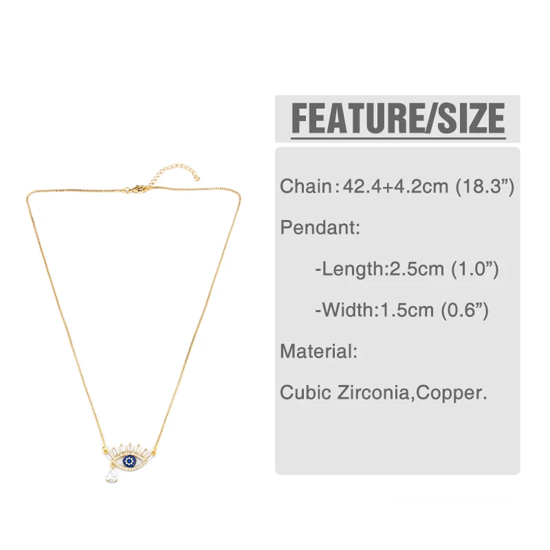 Ожерелье для женщин Blue Luxuly Evil Eye Радужный багет Круглый цветной AAA Фианит