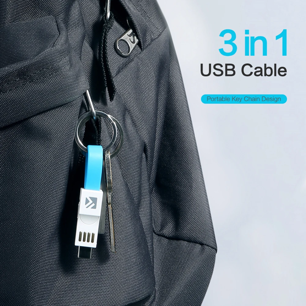3 в 1 Мини USB кабель типа C Брелок Зарядное устройство Быстрая зарядка Micro Type для iPhone