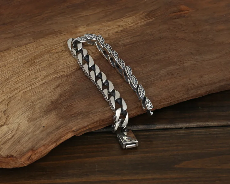 10 мм широкий мужской Браслет из чистого серебра 925 пробы, мужской браслет с застежкой, тайский серебряный Винтажный серебряный Модный Ювелирный Браслет