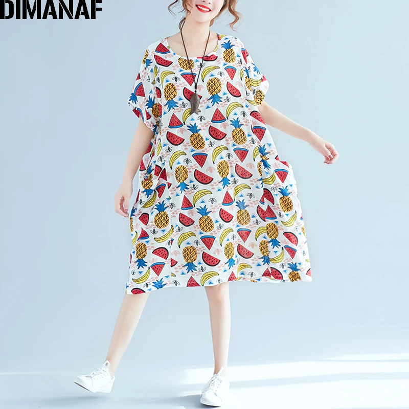 DIMANAF Для женщин пляжное платье Лето Плюс Размеры белье Kawaii фруктов женский