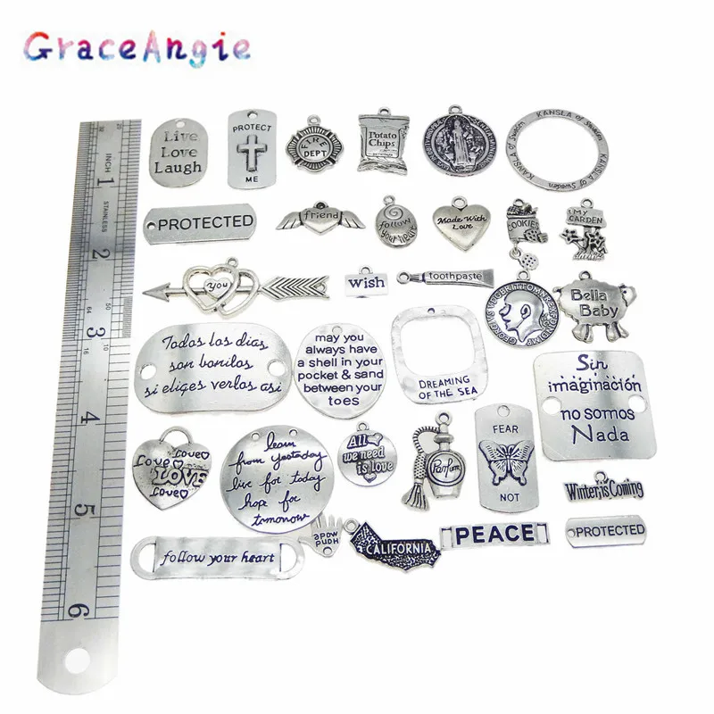 GraceAngie 10pcs/pack Zinc Alloy Mixed Support Lettering Creative Pop Pendant Necklace Jewelry Accessories Inspiration Charm | Украшения и
