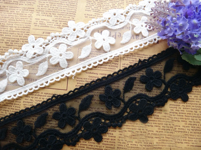 

5 yards/lot width 6cm 2.36" white/black/beige mesh embroidery lace trim ribbon fabric for dress clothes 1024317L4K62