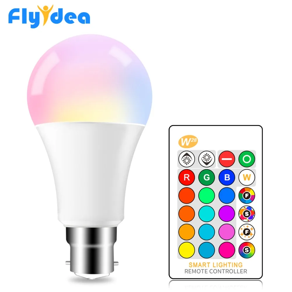 ИК-пульт дистанционного управления Управление светодиодный RGB лампа B22 AC85-265V 5W 10W 15W RGB + белый 16 Цвет светодиодный потолочный светильник для дома украшения интерьера точечный светильник - изображение
