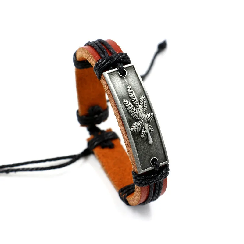 Кожаный браслет Женщина Мужчина Кленовый лист Ретро Женщины Мужчины Байкерские Пульсиры Masculina Пульсера Омбреццо Уомо Билеклик Эркек.