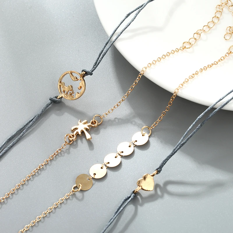 5 шт./компл. богемные звезды сердце круг шт браслет наборы для Женская веревочная