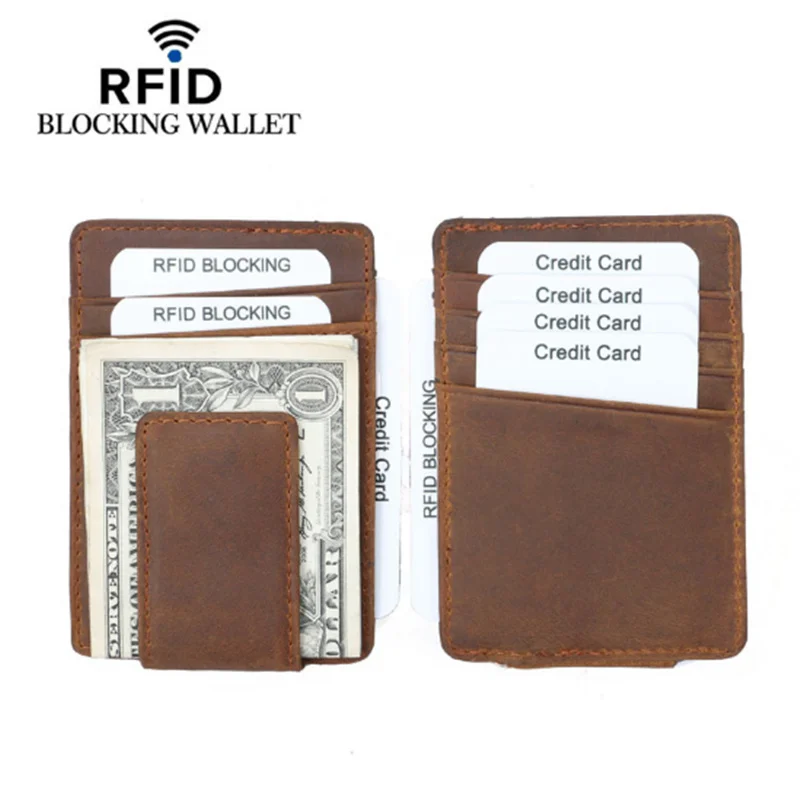 Держатель для карт besi Goro винтажный тонкий держатель из натуральной кожи с rfid