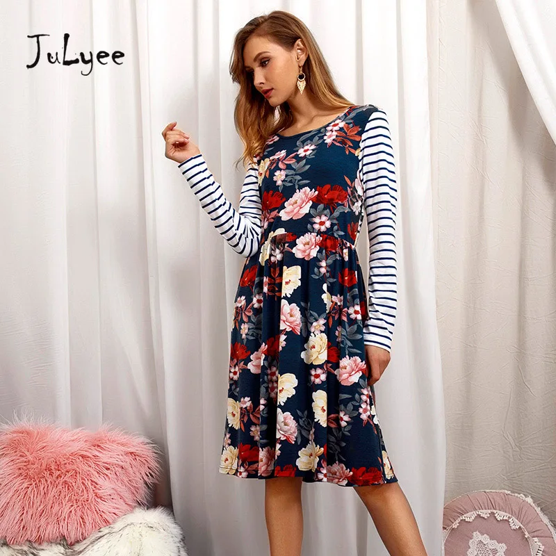 Julyee платье миди с цветочным принтом Осенняя Женская одежда длинными рукавами в