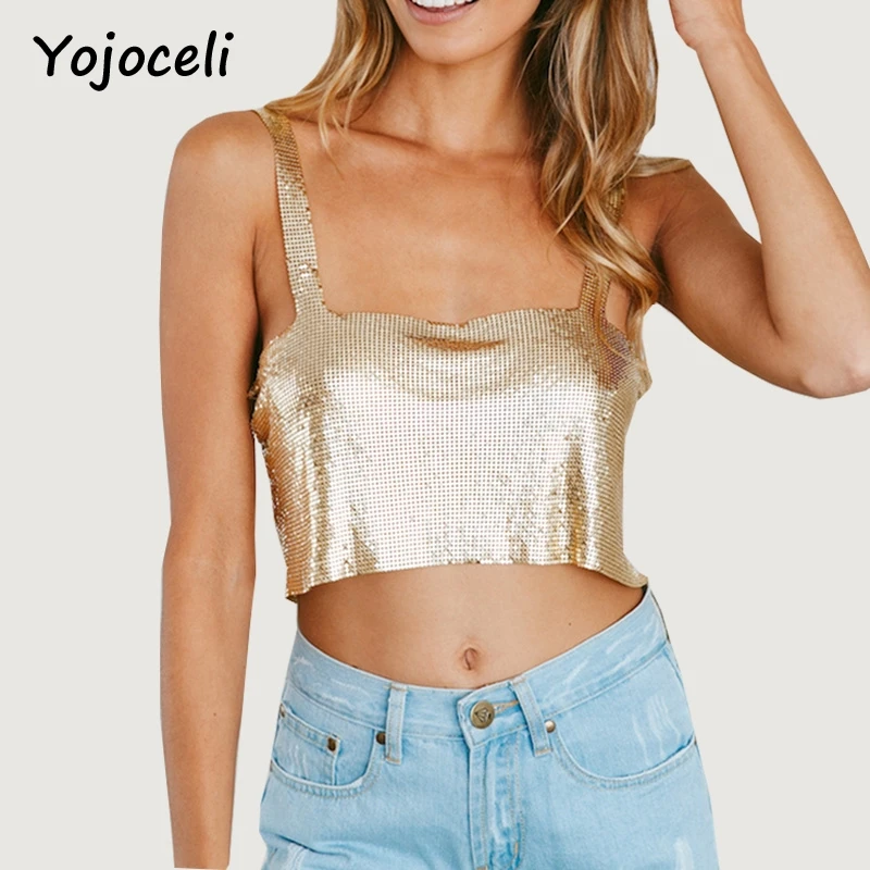 Yojoceli 2018 летние пляжные Топы на бретельках Металлические Блестки День Рождения