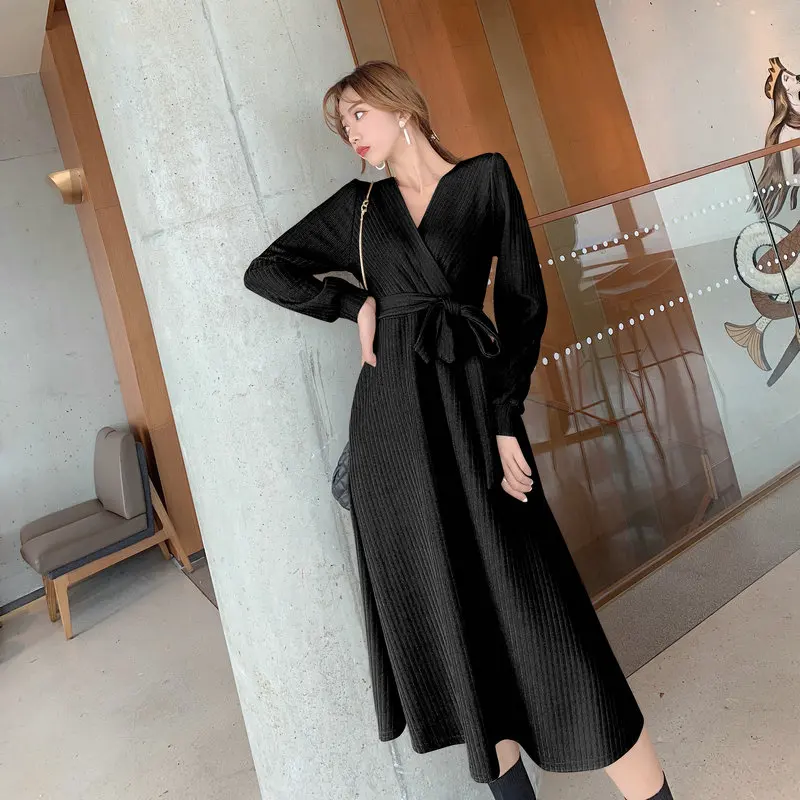 Новинка 2018 Черное Осеннее зимнее платье женское сексуальное повседневное модное