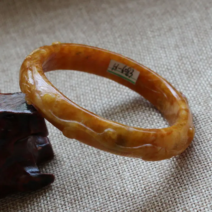 57mm Chinese Hand-carved Emerald Brown Jadeite Jade Gems Bracelet Bangle A6083 | Украшения и аксессуары