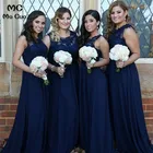 2019 темно-синее платье для подружки невесты, длинное Кружевное Свадебное гостевое платье, платье для свадебной вечеринки, шифоновое женское платье для подружки невесты