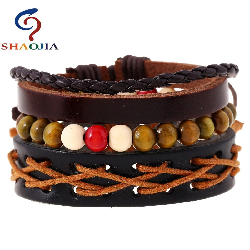 3 шт./комплект кожаный браслет с бусинами для мужчин и женщин | Украшения
