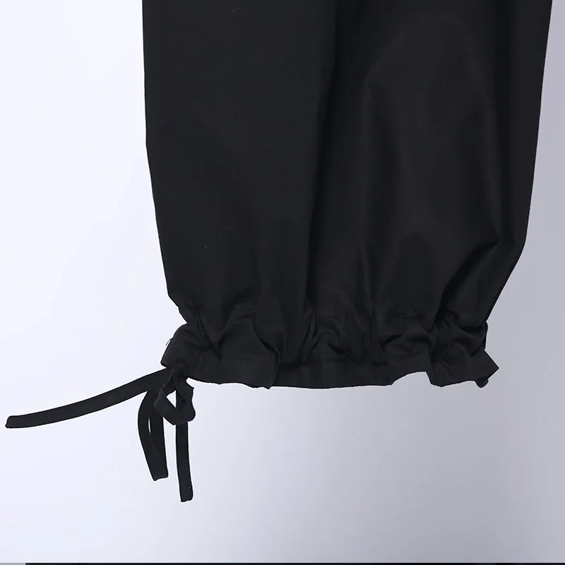 Женские широкие брюки MICOCO K1808 черные повседневные из чистого хлопка с кулиской и