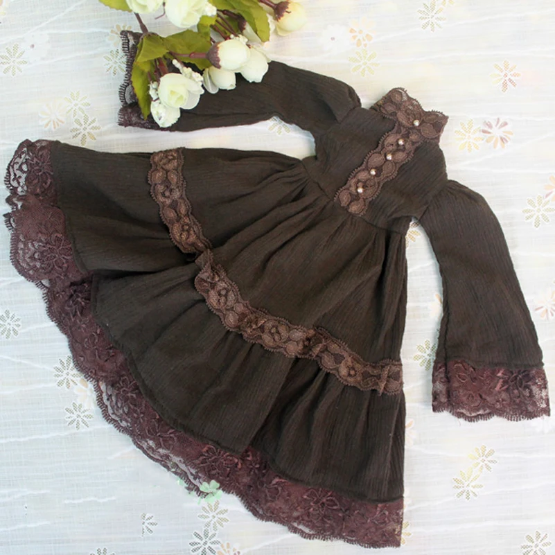Аксессуары для кукол 1/3 1/4 BJD Одежда коричневый хлопок Платье в западном стиле
