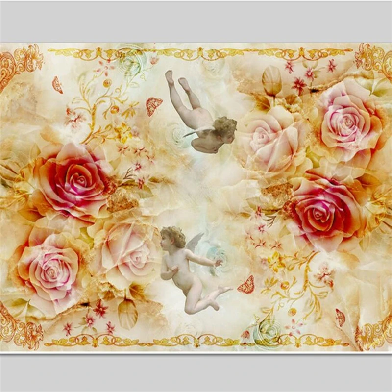 

wellyu papel de parede para quarto Custom wallpaper Angel jade carving European flower pattern zenith fresco papier peint