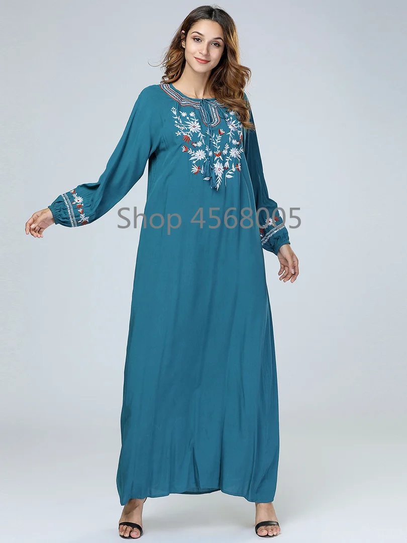 Зеленое женское мусульманское платье abaya в Дубае платья с вышивкой Бангладеш