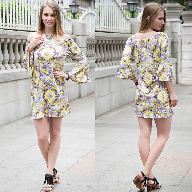 Женское платье с цветочным принтом Повседневное длинным рукавом большие размеры