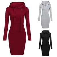 high quality new hot sale fashion womens casual style hooded hoodie long sleeve sweater pocket tunic dress top