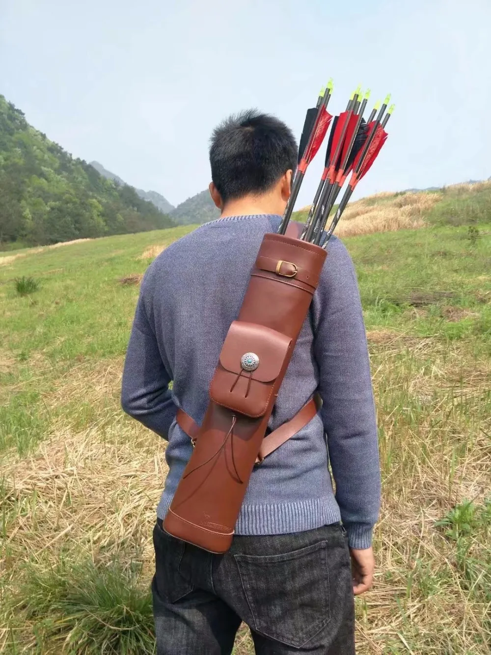 

Pure Cow Leather Arrow quiver 53*12cm with Brown Color Arrow Bag for Bow Arrow Shooting Hunting Archery