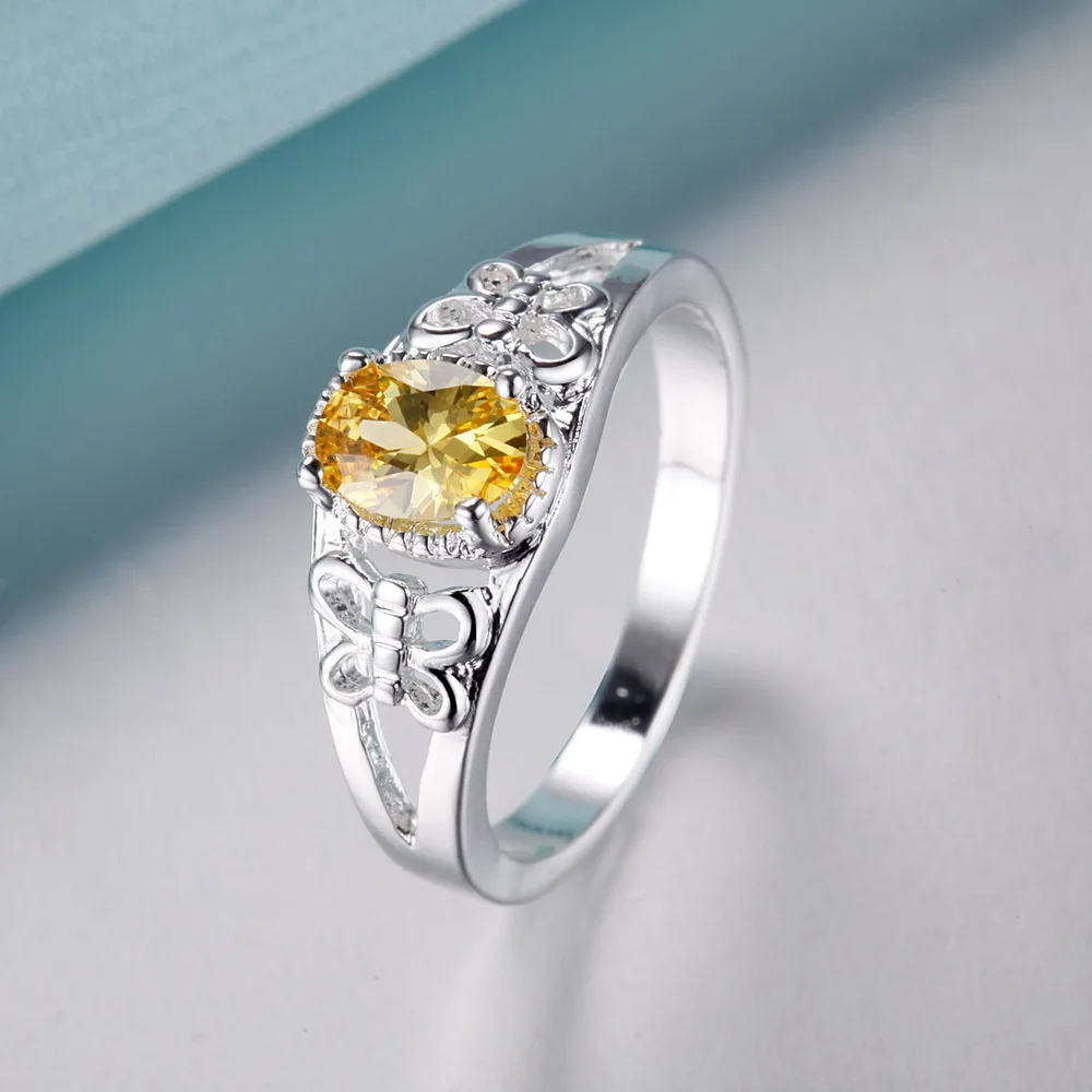 Оранжевое циркониевое посеребренное кольцо модное Ювелирное для женщин и мужчин