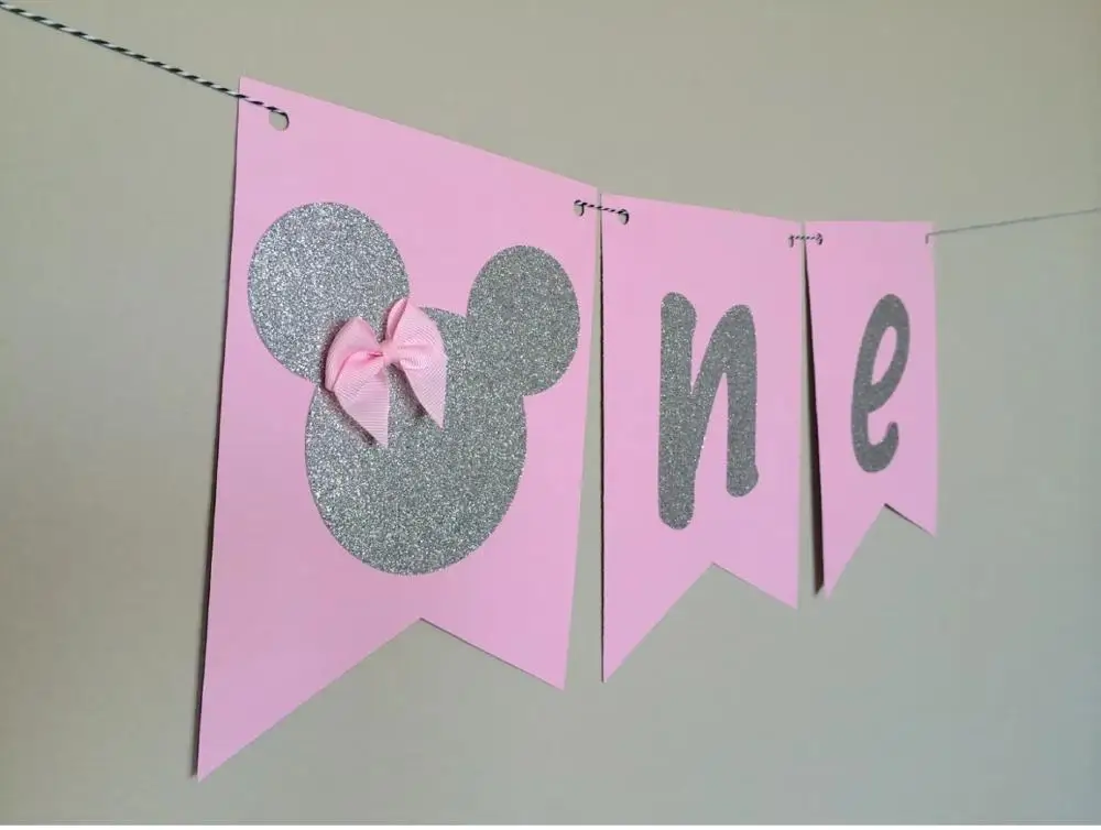 Pink Silver one Ручной работы принцессы Минни Микки один стульчик для кормления баннер Луки заказ выберите ваш цвет девушка первый день рождения украшения - Цвет: Pink Silver one