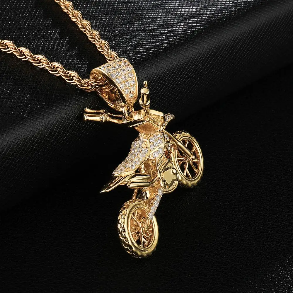 Хип хоп Полный AAA Iced Out Bling CZ кубический циркон медь крутые мотоциклетные подвески и ожерелья для мужчин ювелирные изделия
