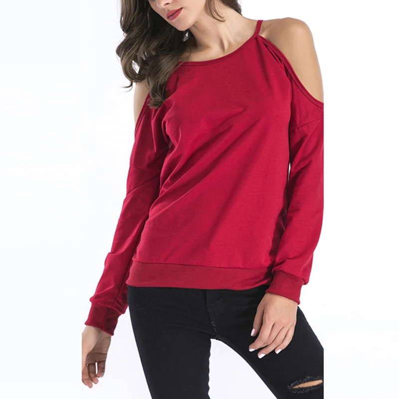 Женский свитер с длинным рукавом Свободный Топ открытыми плечами блузка на
