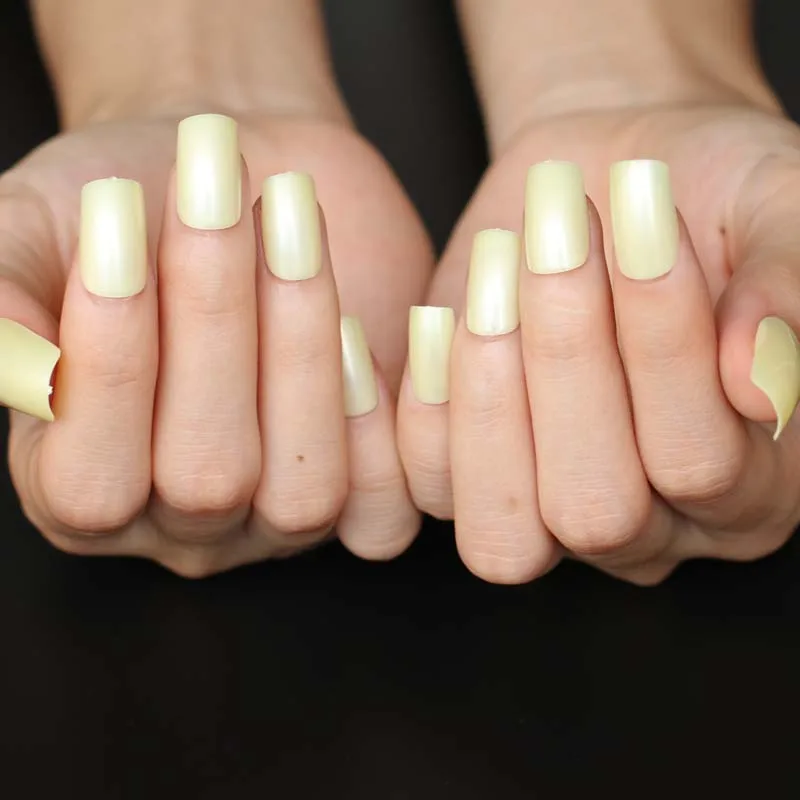 24pcs Hot sell fashion Long section Square head candy false nails decoration Pearl yellow M197 | Красота и здоровье