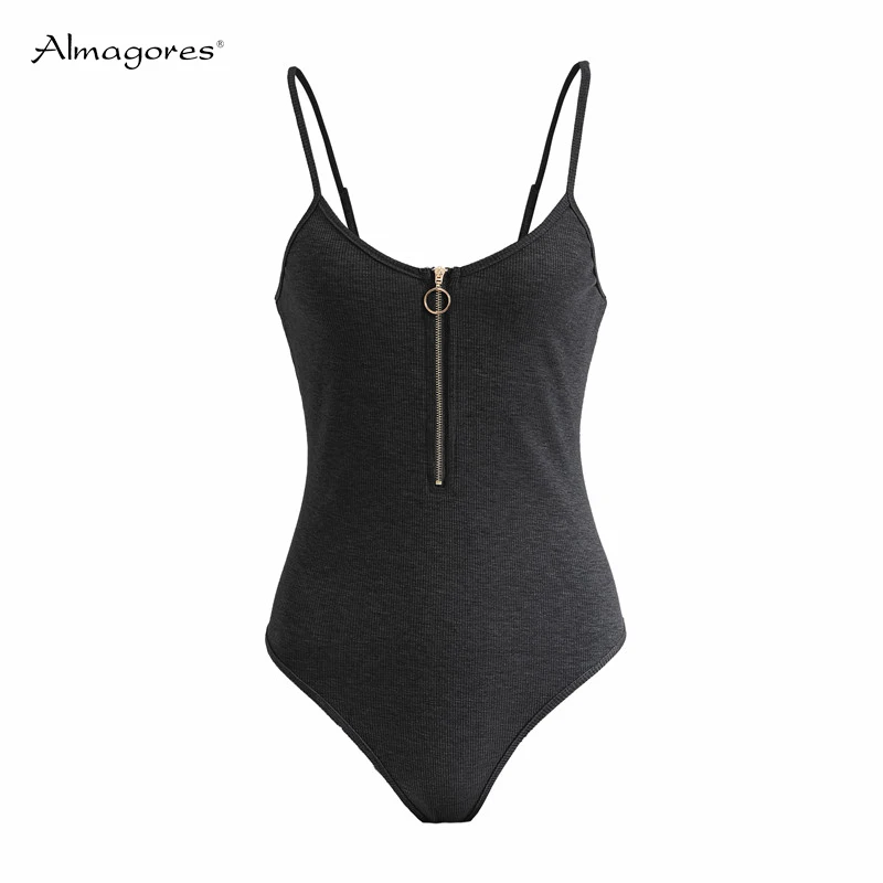 Almagores Спагетти ремень передняя молния спинки боди Для женщин 2018 Лето Bodycon бретели